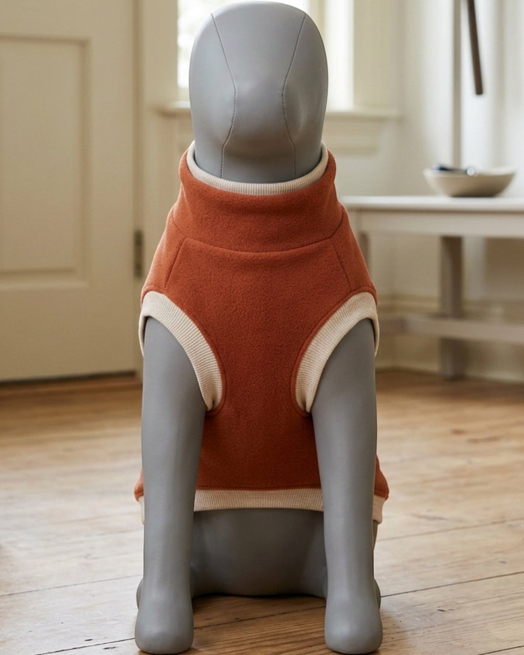 Xmkpd Fleece Pullover Pet Sweater Medium Rust Oatmeal - Lifestyle view