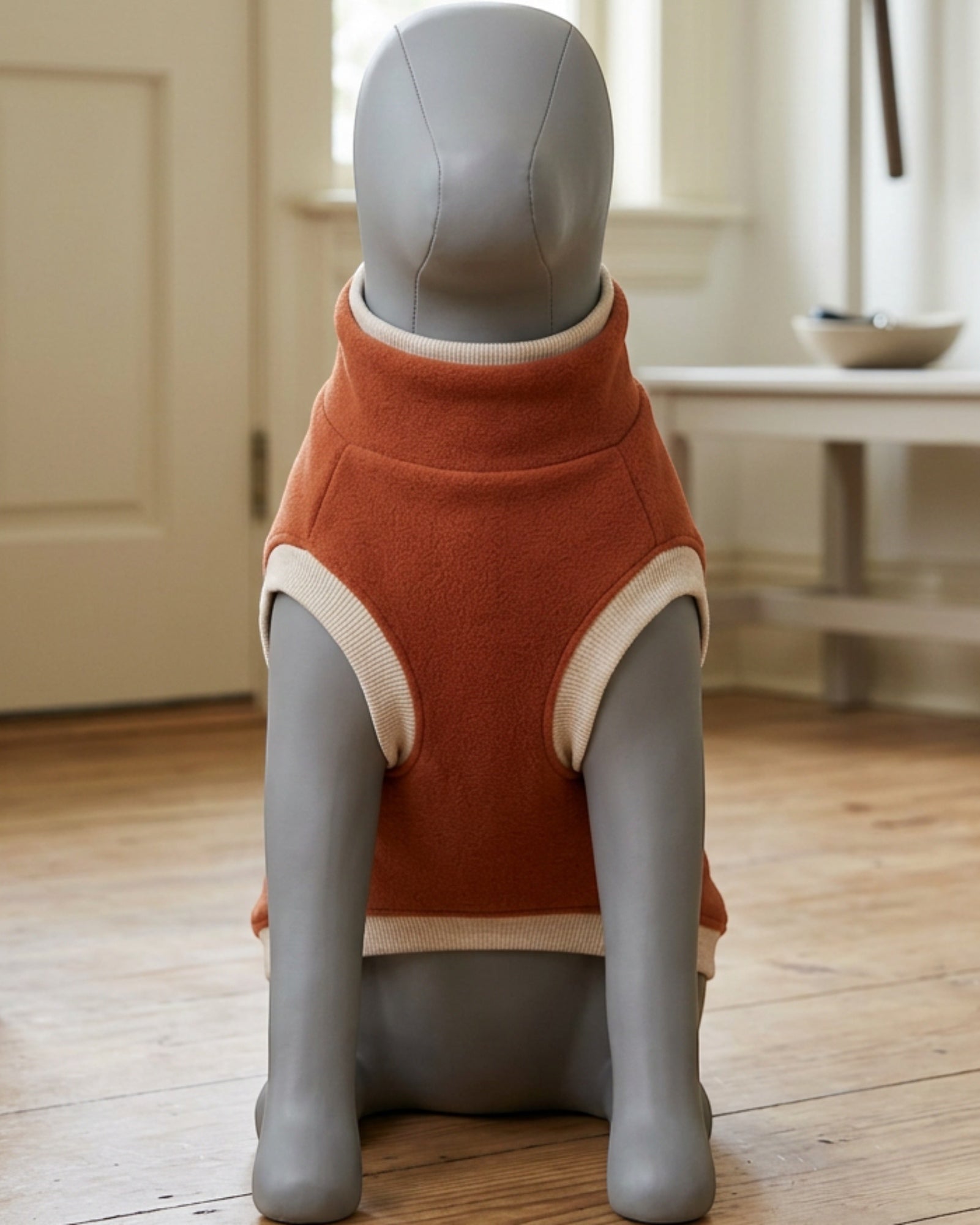 Xmkpd Fleece Pullover Pet Sweater Medium Rust Oatmeal - Lifestyle view