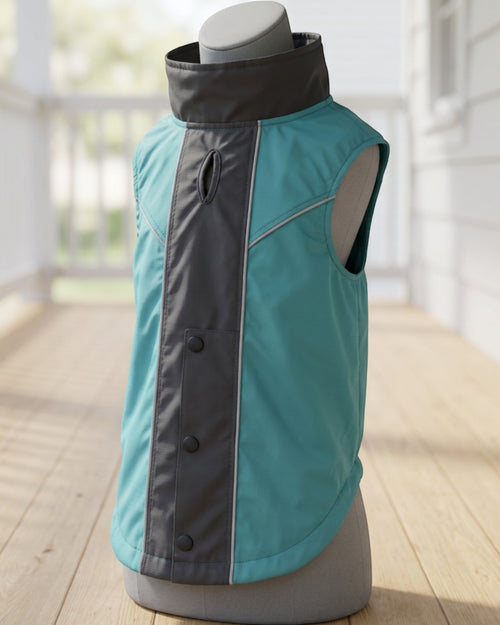 Xmkpd Hoodless Windbreaker Pet Jacket Large Teal Charcoal - Lifestyle view